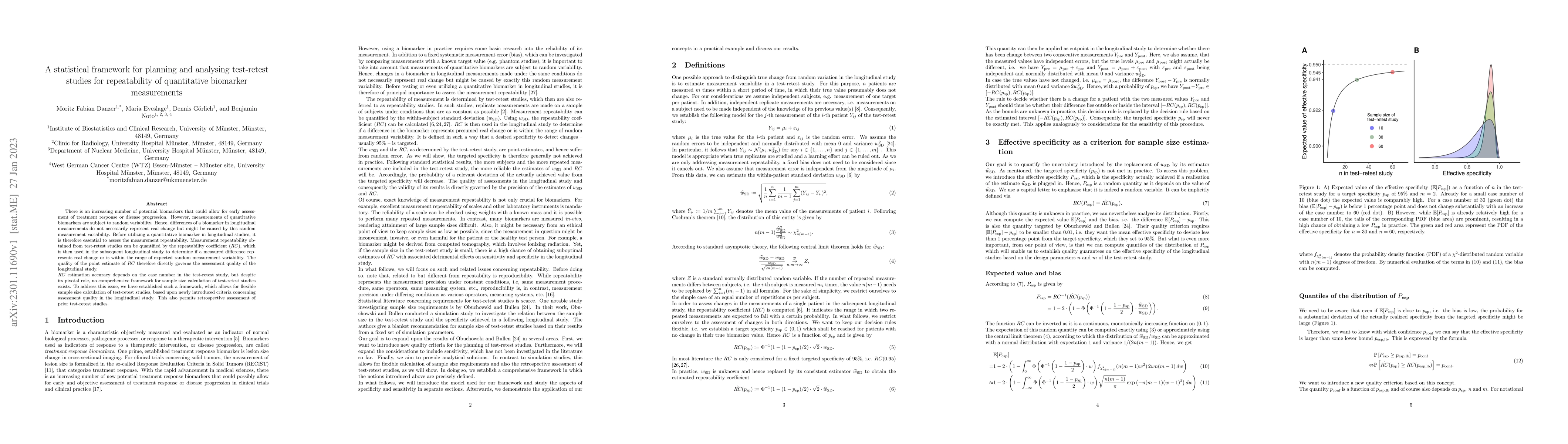 Thumbnail for A statistical framework for planning and analysing test-retest studies
  for repeatability of quantitative biomarker measurements