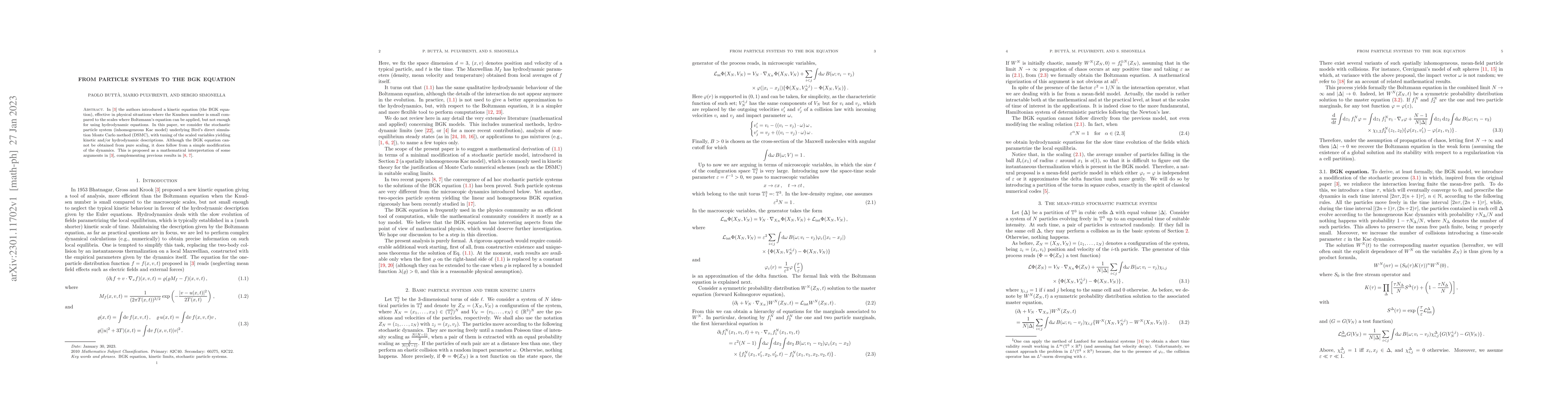 Thumbnail for From particle systems to the BGK equation