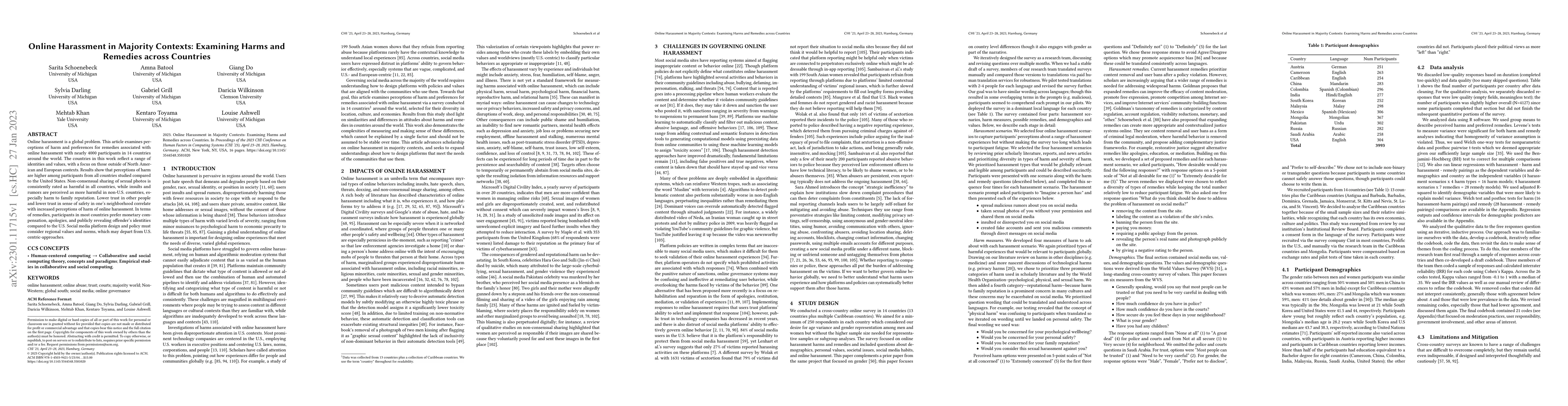 Thumbnail for Online Harassment in Majority Contexts: Examining Harms and Remedies
  across Countries