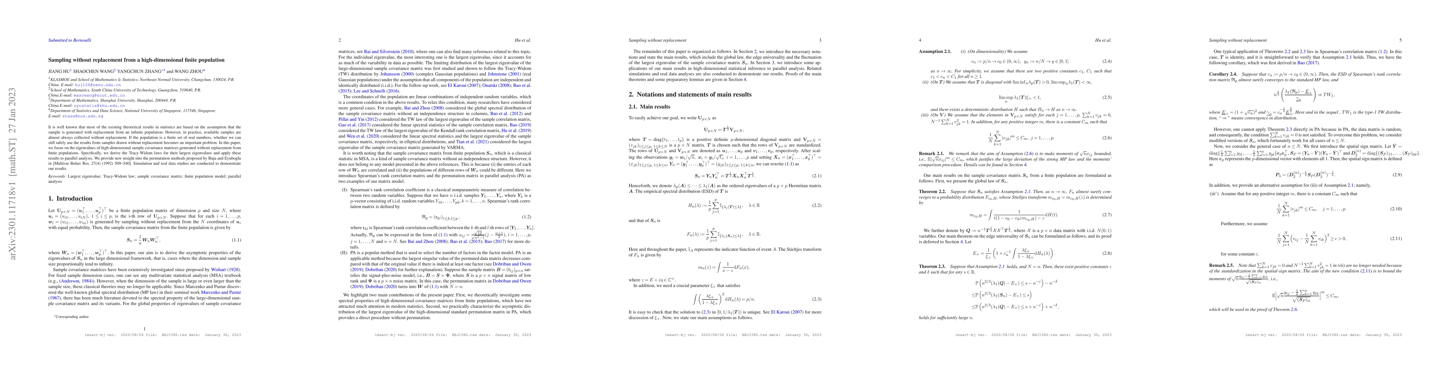 Thumbnail for Sampling without replacement from a high-dimensional finite population