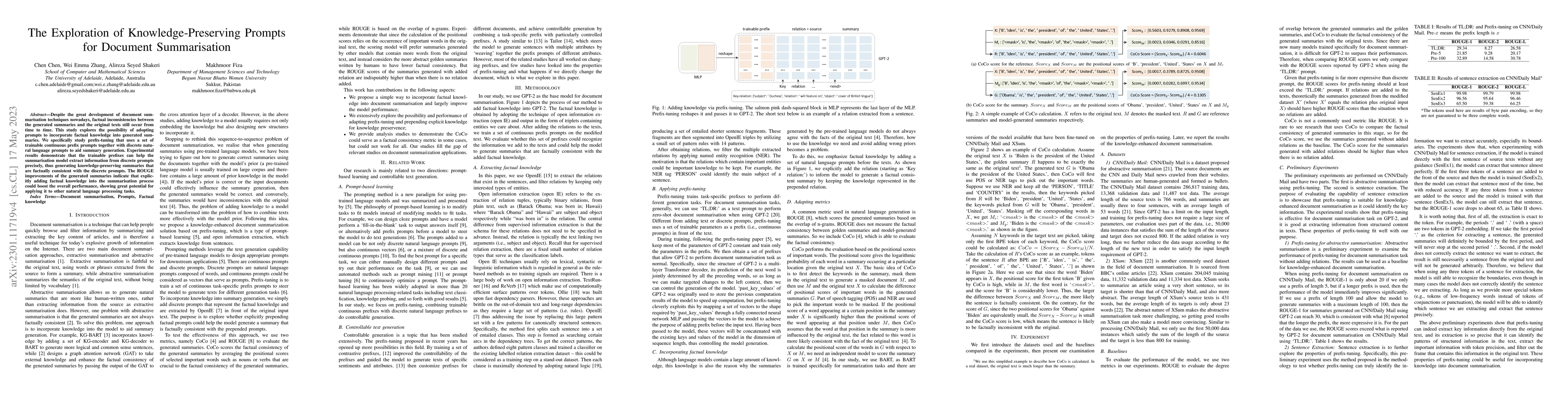 Thumbnail for The Exploration of Knowledge-Preserving Prompts for Document
  Summarisation
