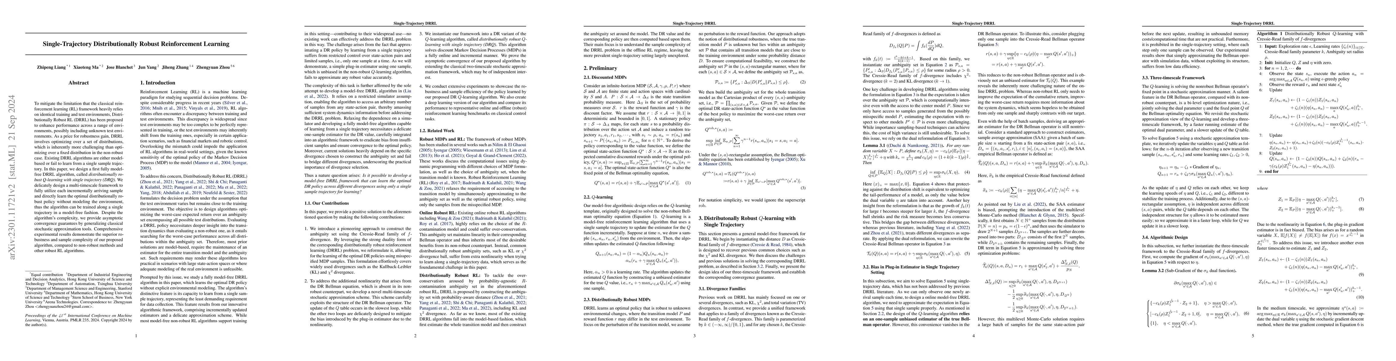 Thumbnail for Single-Trajectory Distributionally Robust Reinforcement Learning