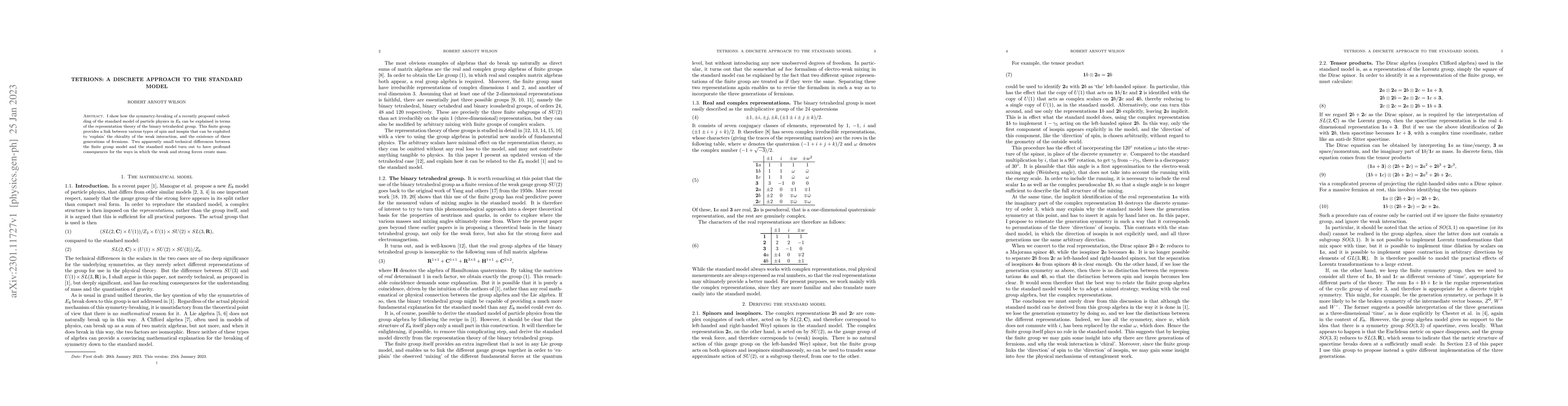 Thumbnail for Tetrions: a discrete approach to the standard model
