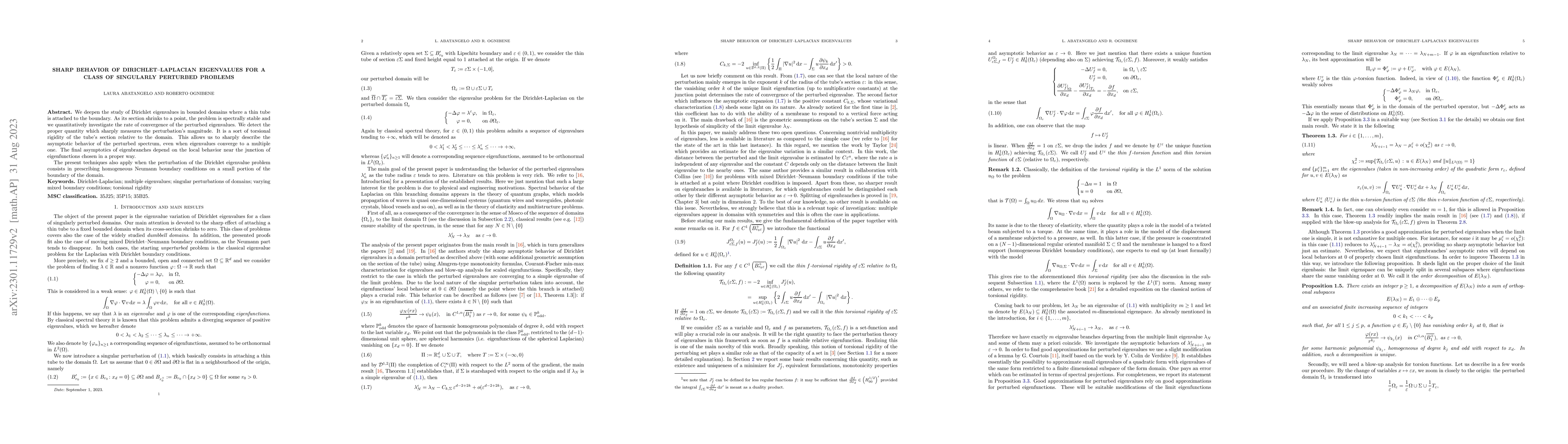 Thumbnail for Sharp behavior of Dirichlet--Laplacian eigenvalues for a class of
  singularly perturbed problems