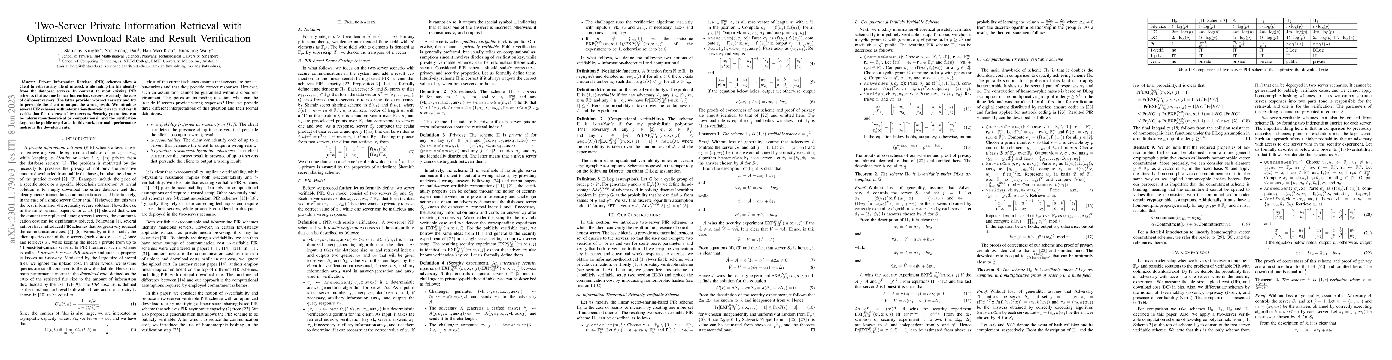 Thumbnail for Two-Server Private Information Retrieval with Optimized Download Rate
  and Result Verification