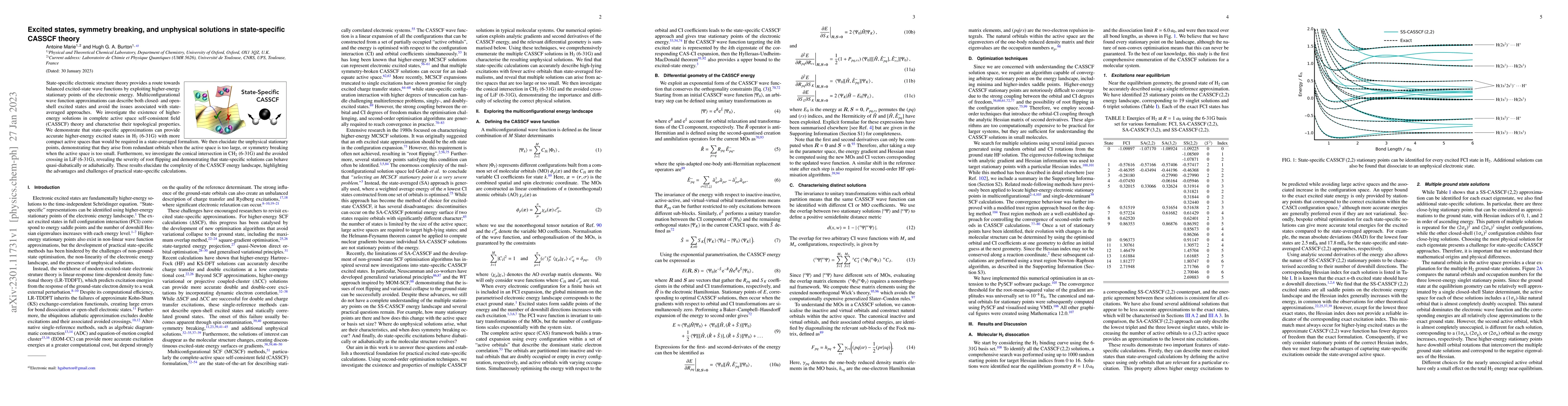 Thumbnail for Excited states, symmetry breaking, and unphysical solutions in
  state-specific CASSCF theory