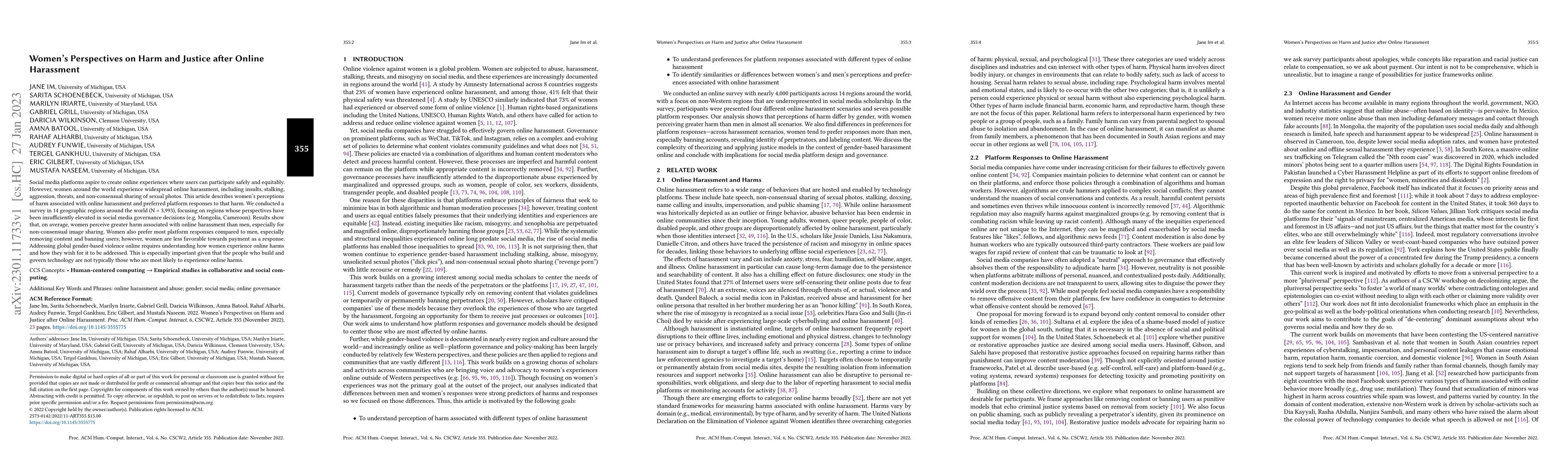 Thumbnail for Women's Perspectives on Harm and Justice after Online Harassment