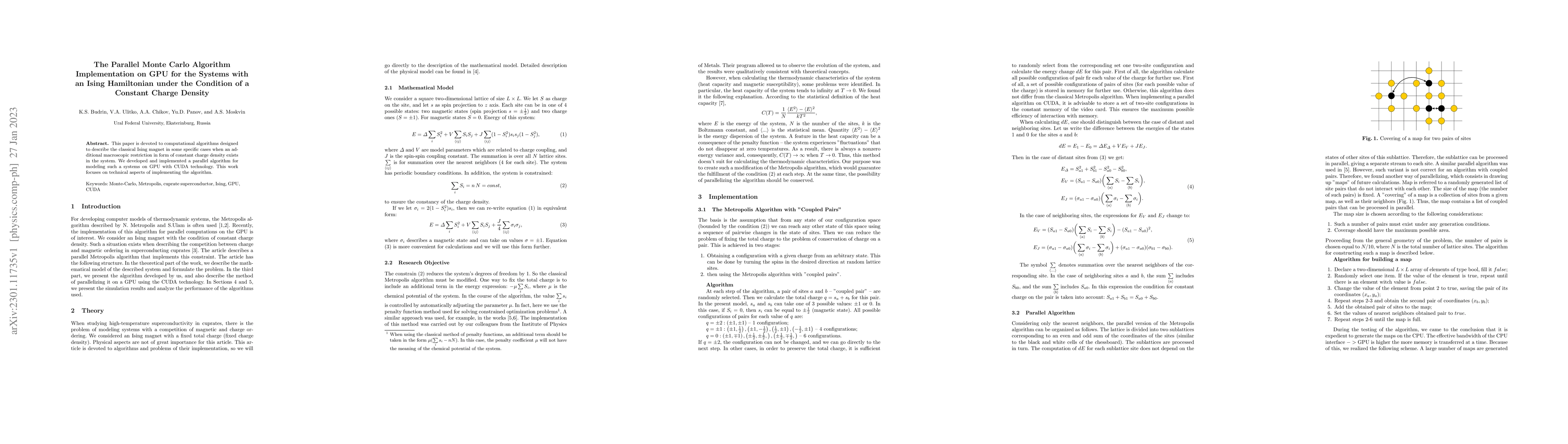 Thumbnail for The Parallel Monte Carlo Algorithm Implementation on GPU for the Systems
  with an Ising Hamiltonian under the Condition of a Constant Charge Density