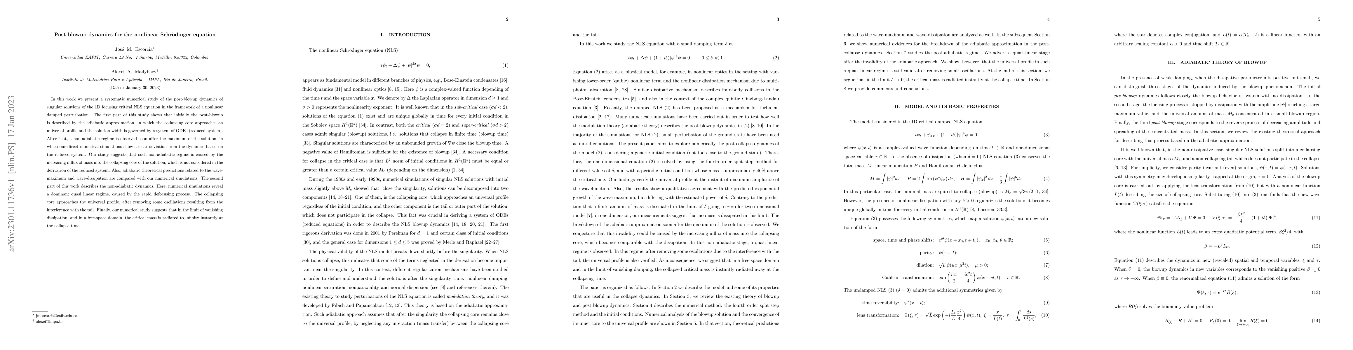 Thumbnail for Post-blowup dynamics for the nonlinear Schr\"odinger equation