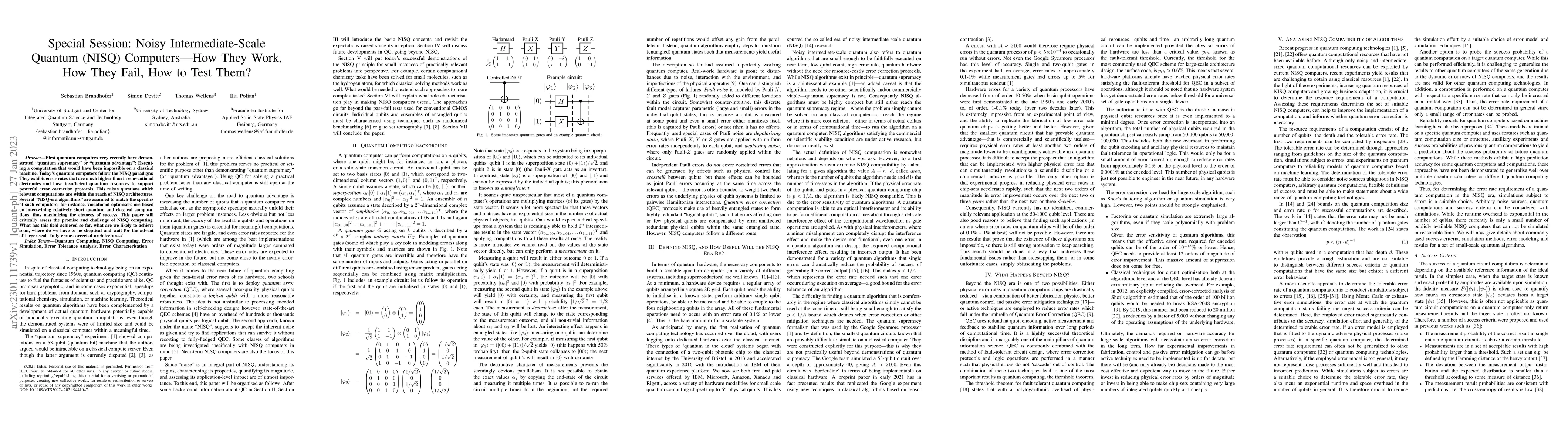 Thumbnail for Special Session: Noisy Intermediate-Scale Quantum (NISQ) Computers --
  How They Work, How They Fail, How to Test Them?