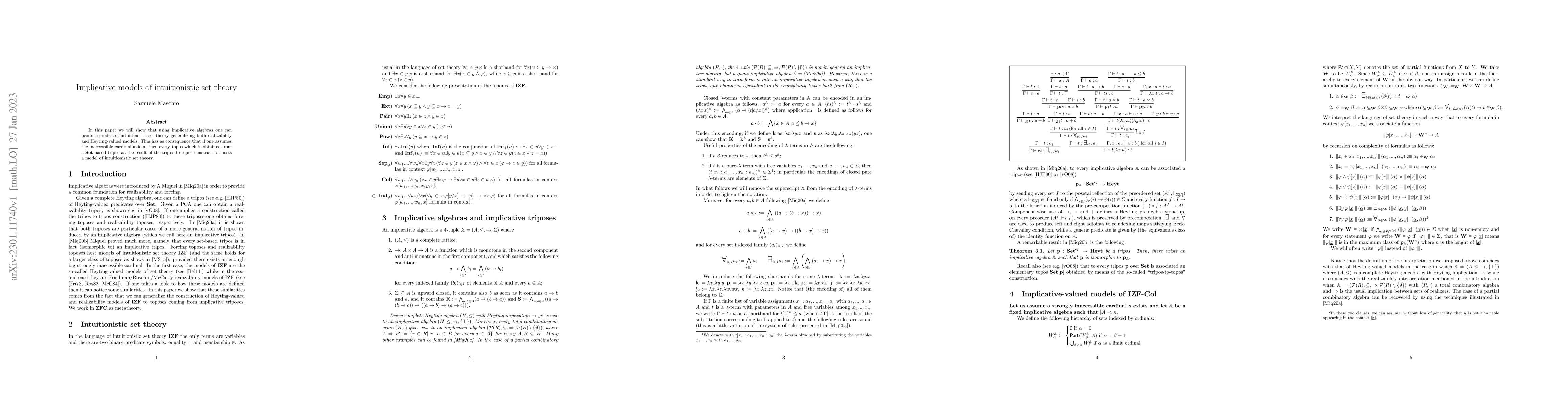 Thumbnail for Implicative models of intuitionistic set theory
