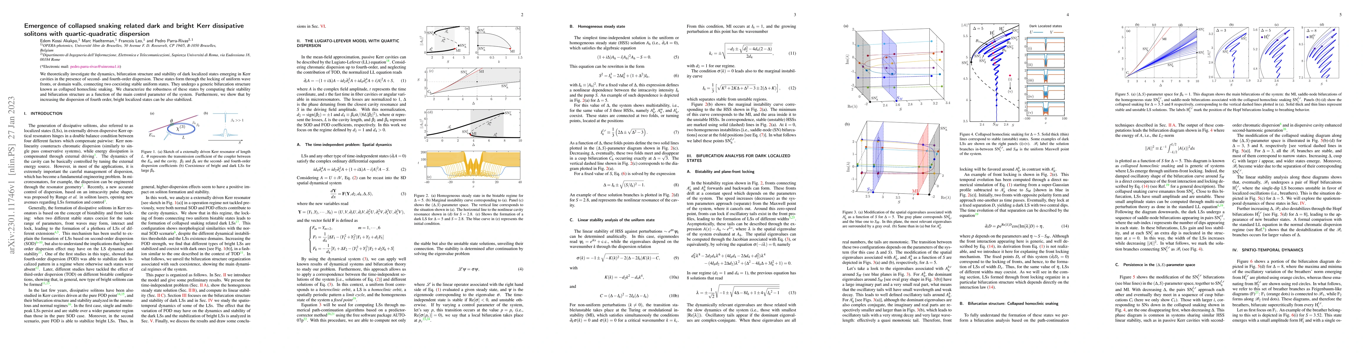 Thumbnail for Emergence of collapsed snaking related dark and bright Kerr dissipative
  solitons with quartic-quadratic dispersion