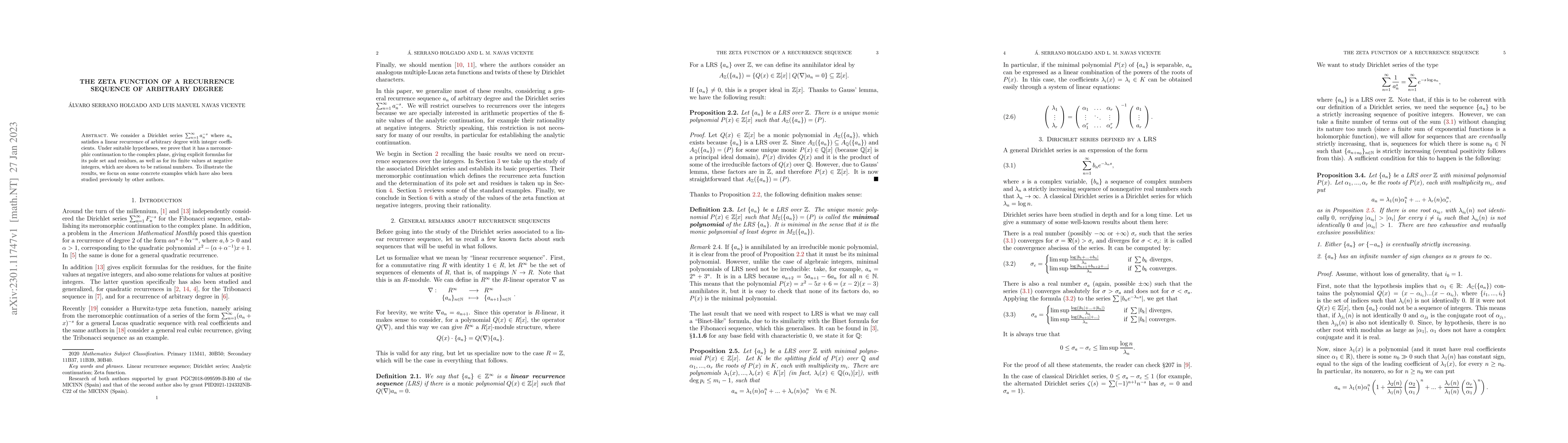 Thumbnail for The zeta function of a recurrence sequence of arbitrary degree