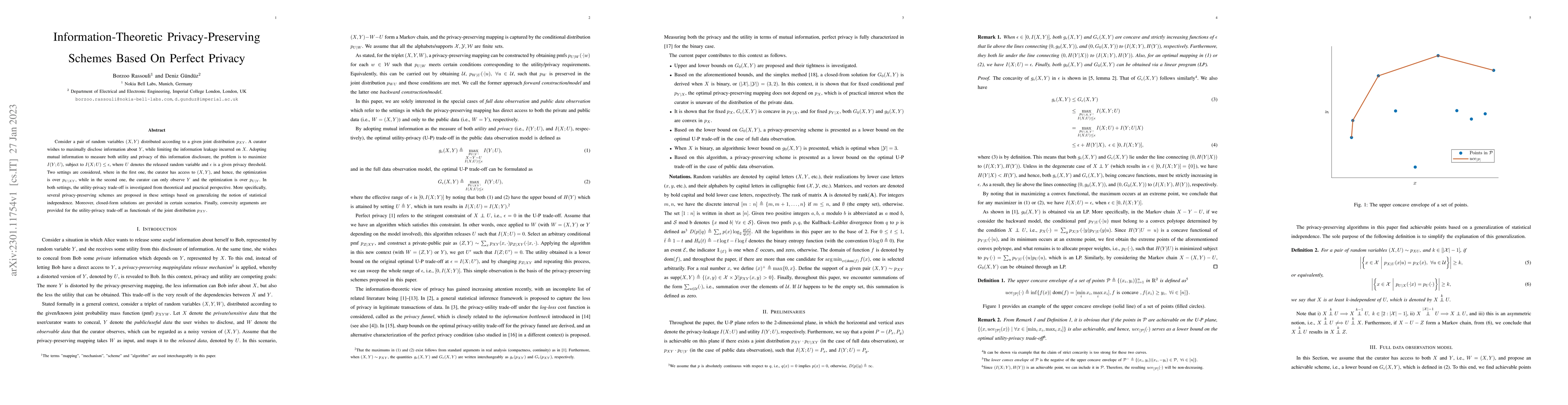 Thumbnail for Information-Theoretic Privacy-Preserving Schemes Based On Perfect
  Privacy