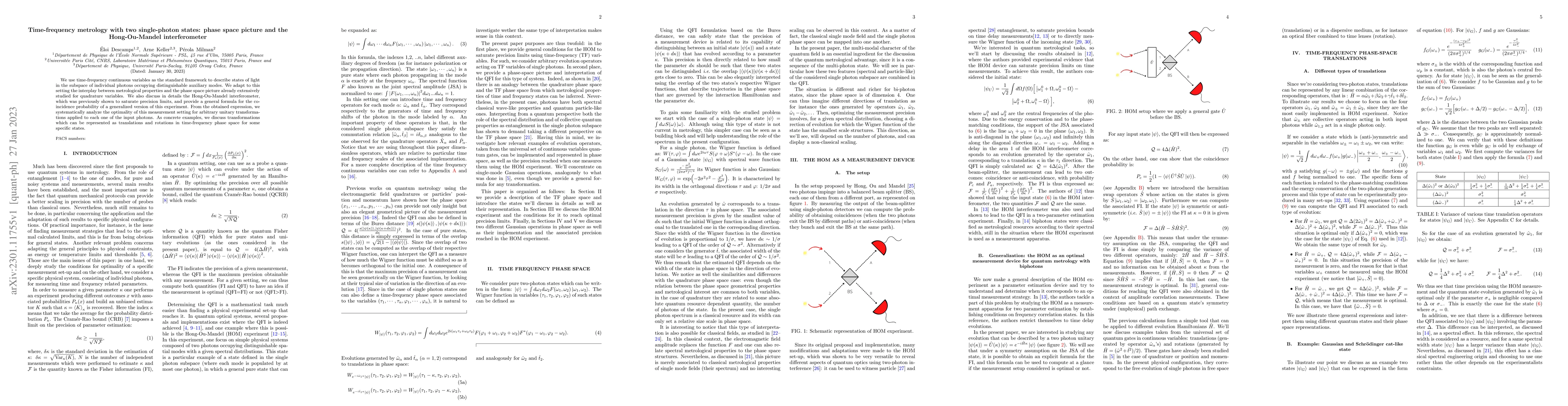 Thumbnail for Time-frequency metrology with two single-photon states: phase space
  picture and the Hong-Ou-Mandel interferometer