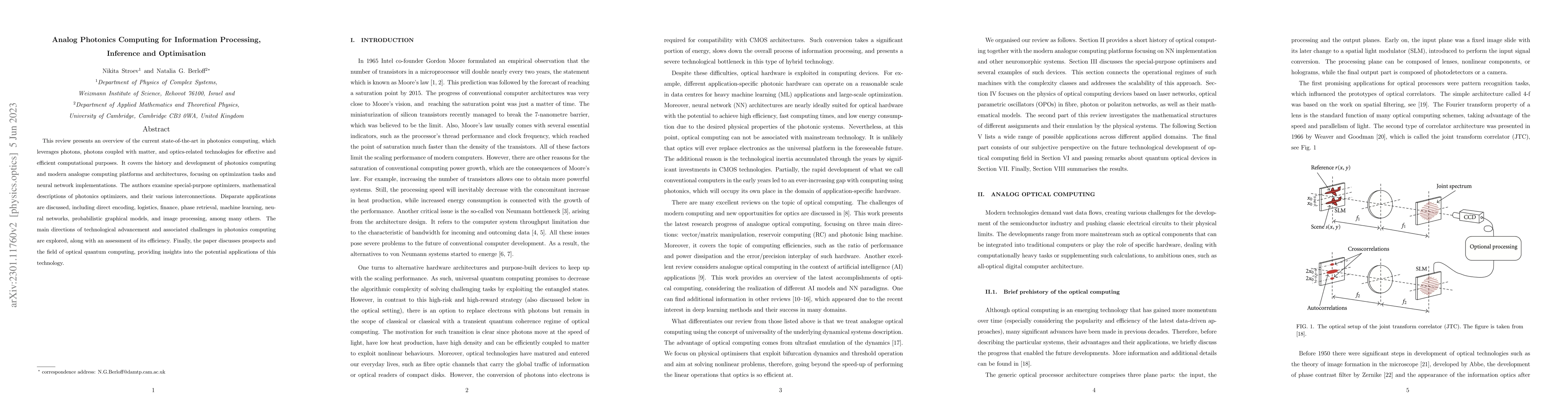 Thumbnail for Analog Photonics Computing for Information Processing, Inference and
  Optimisation
