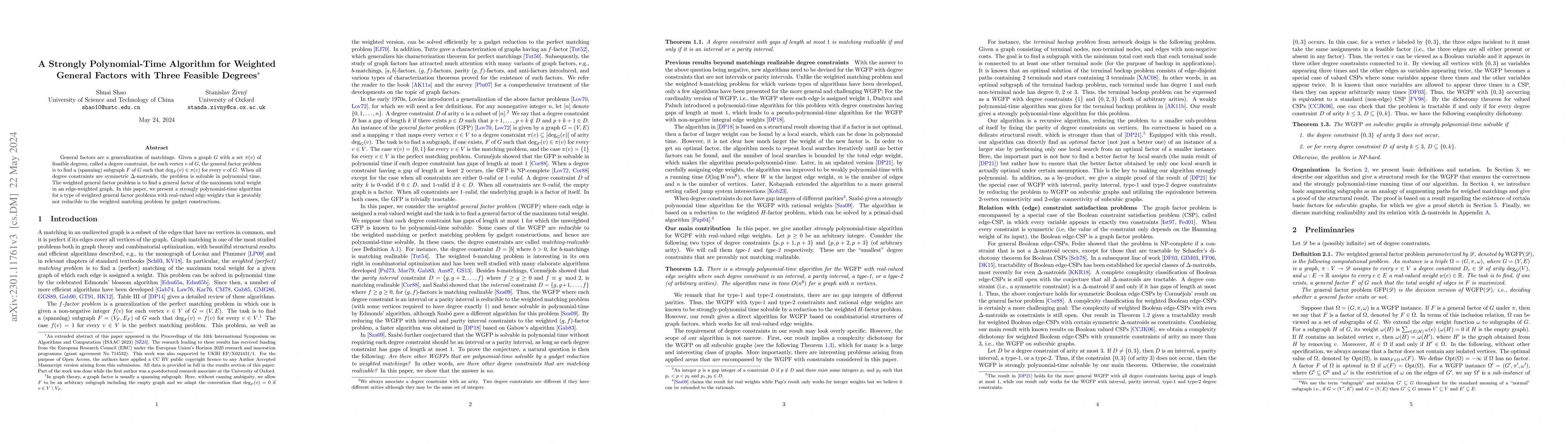Thumbnail for A Strongly Polynomial-Time Algorithm for Weighted General Factors with
  Three Feasible Degrees