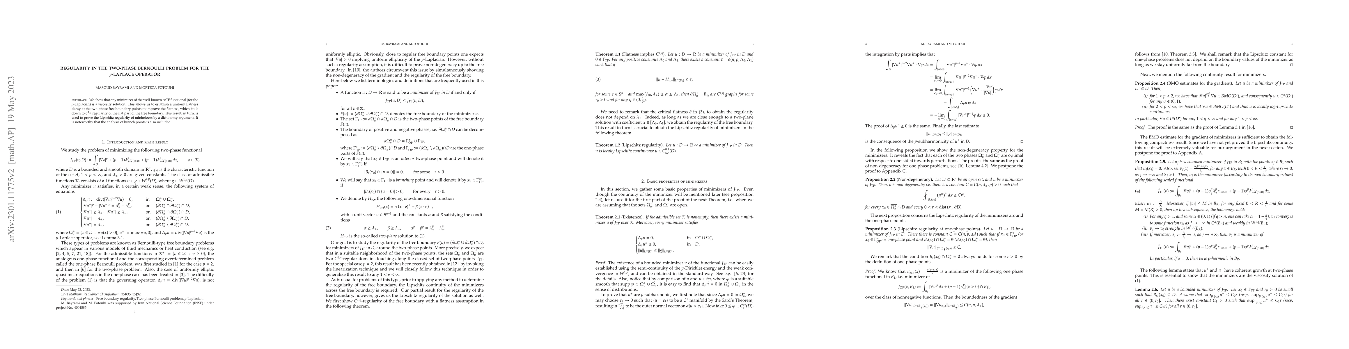 Thumbnail for Regularity in the two-phase Bernoulli problem for the $p$-Laplace
  operator