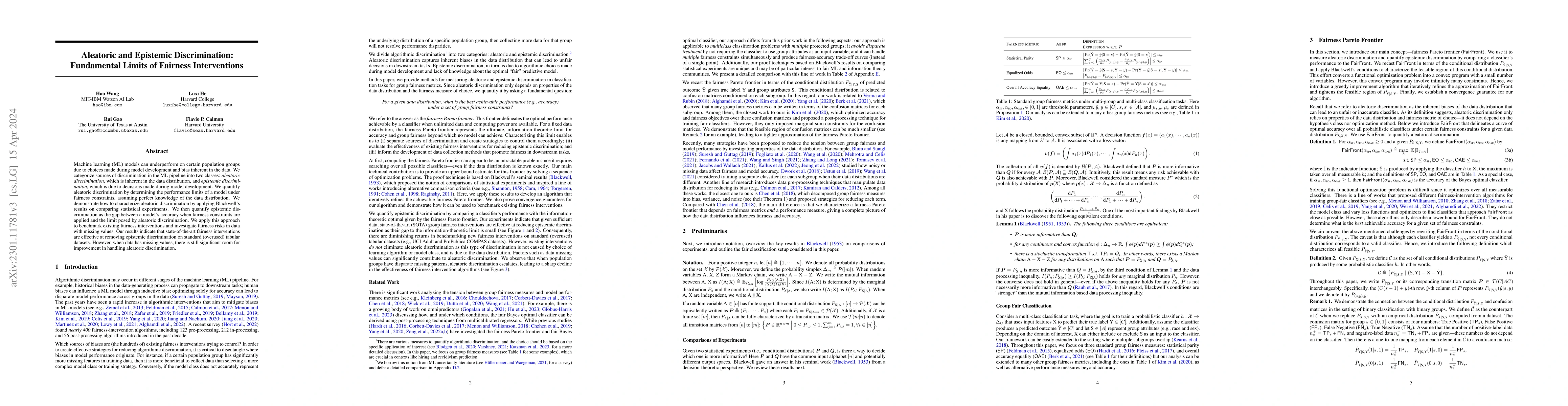 Thumbnail for Aleatoric and Epistemic Discrimination: Fundamental Limits of Fairness
  Interventions