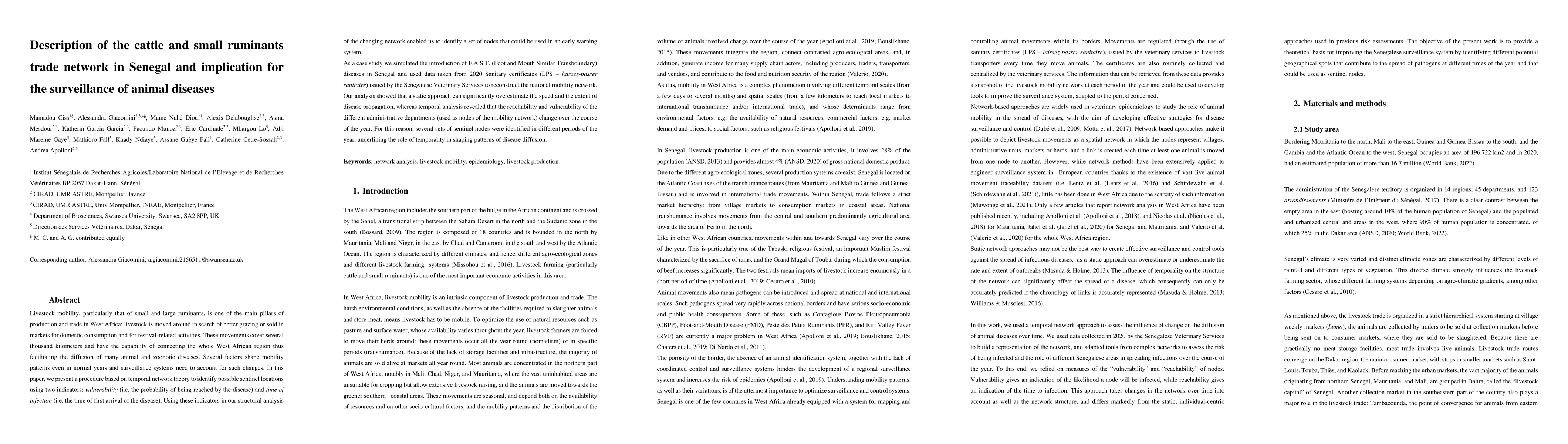 Thumbnail for Description of the cattle and small ruminants trade network in Senegal
  and implication for the surveillance of animal diseases