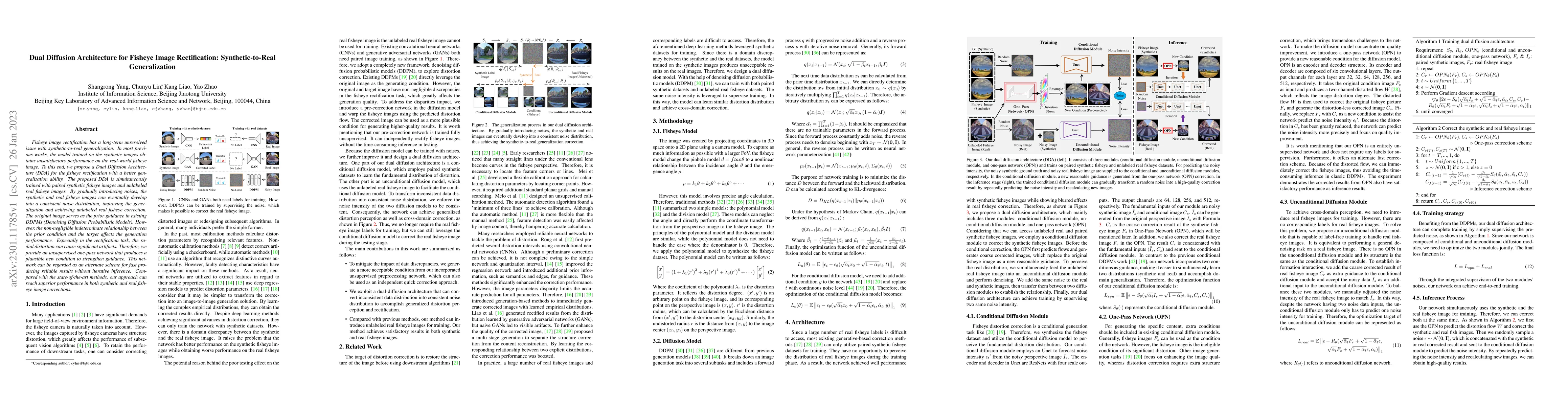 Thumbnail for Dual Diffusion Architecture for Fisheye Image Rectification:
  Synthetic-to-Real Generalization