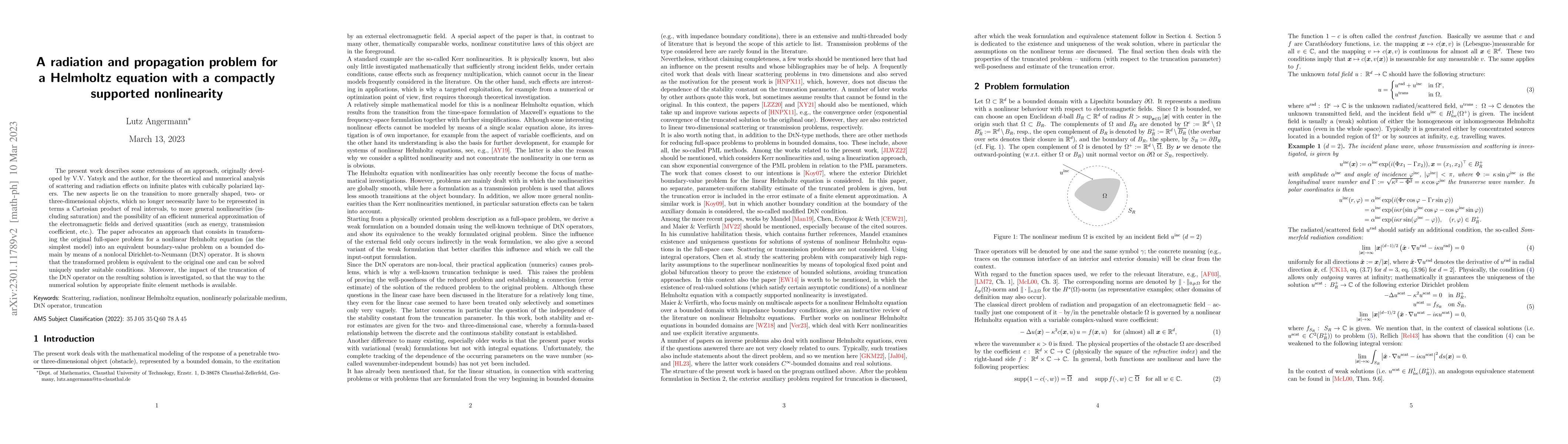 Thumbnail for A radiation and propagation problem for a Helmholtz equation with a
  compactly supported nonlinearity