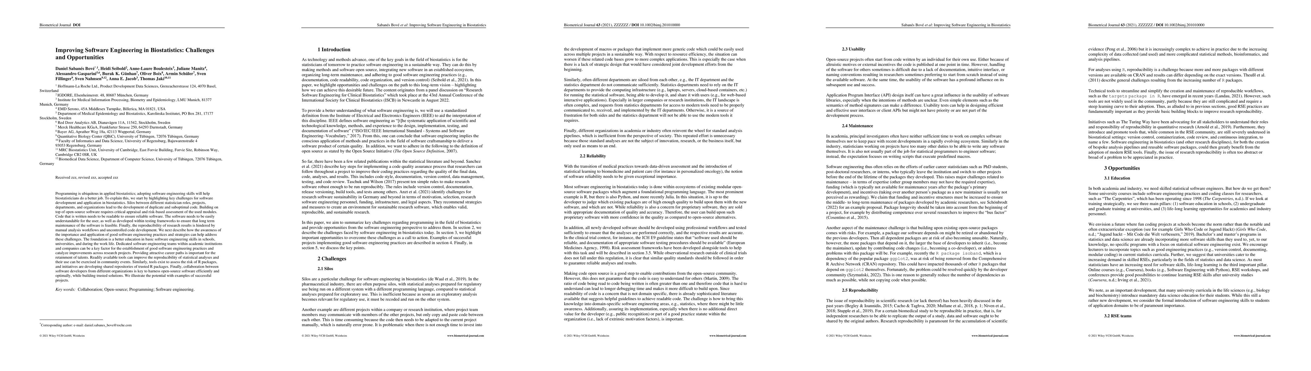 Thumbnail for Improving Software Engineering in Biostatistics: Challenges and
  Opportunities