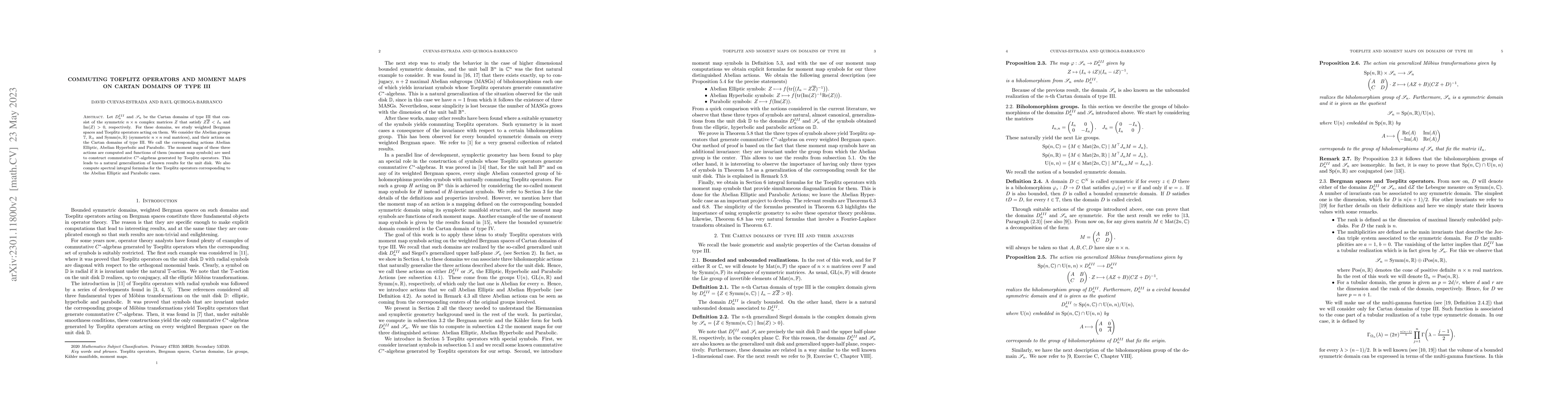 Thumbnail for Commuting Toeplitz operators and moment maps on Cartan domains of type
  III