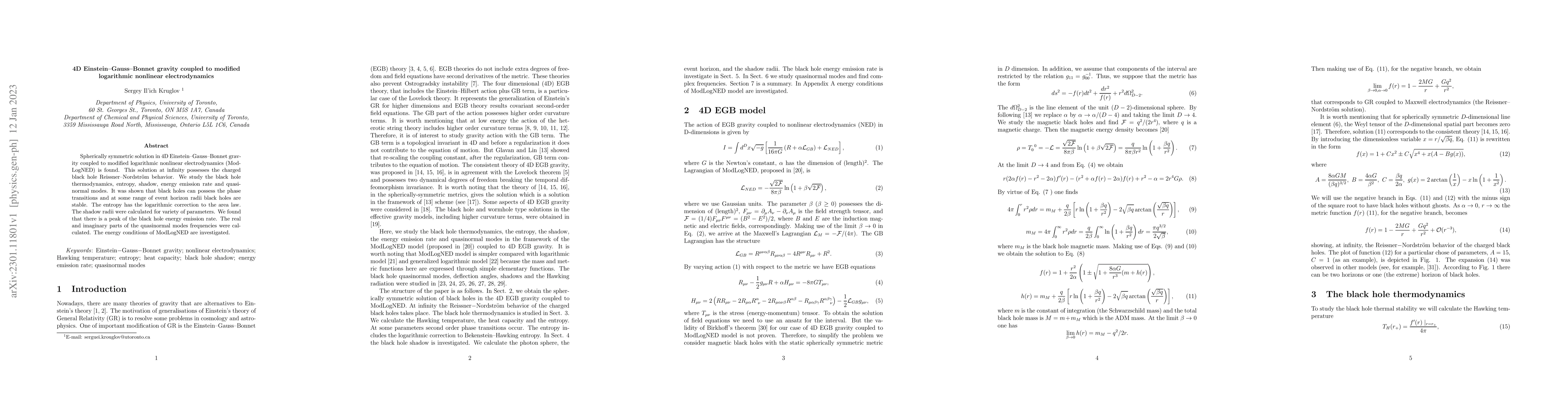 Thumbnail for 4D Einstein--Gauss--Bonnet gravity coupled to modified logarithmic
  nonlinear electrodynamics