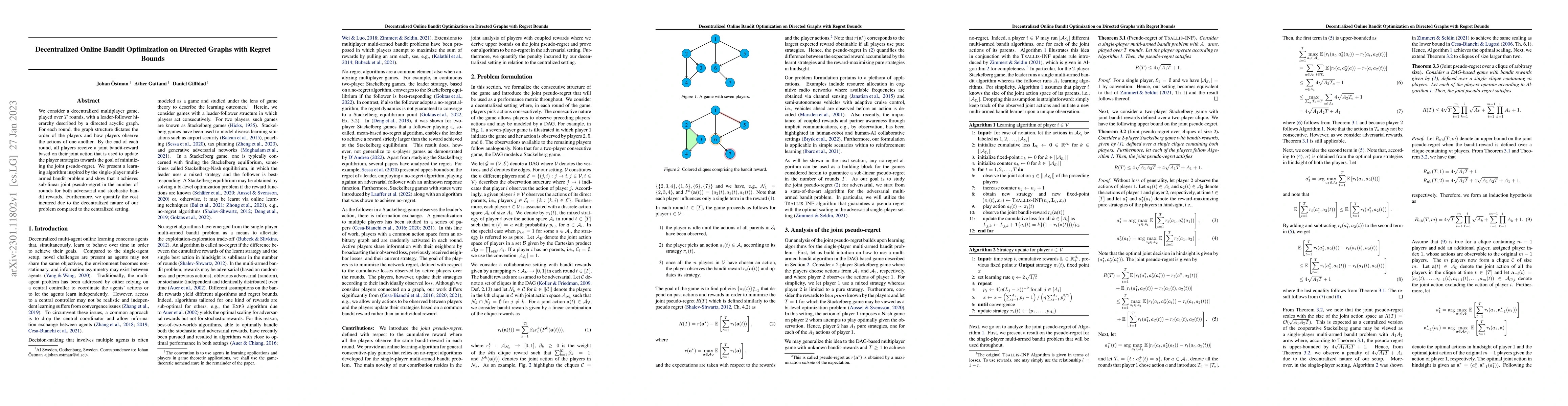 Thumbnail for Decentralized Online Bandit Optimization on Directed Graphs with Regret
  Bounds