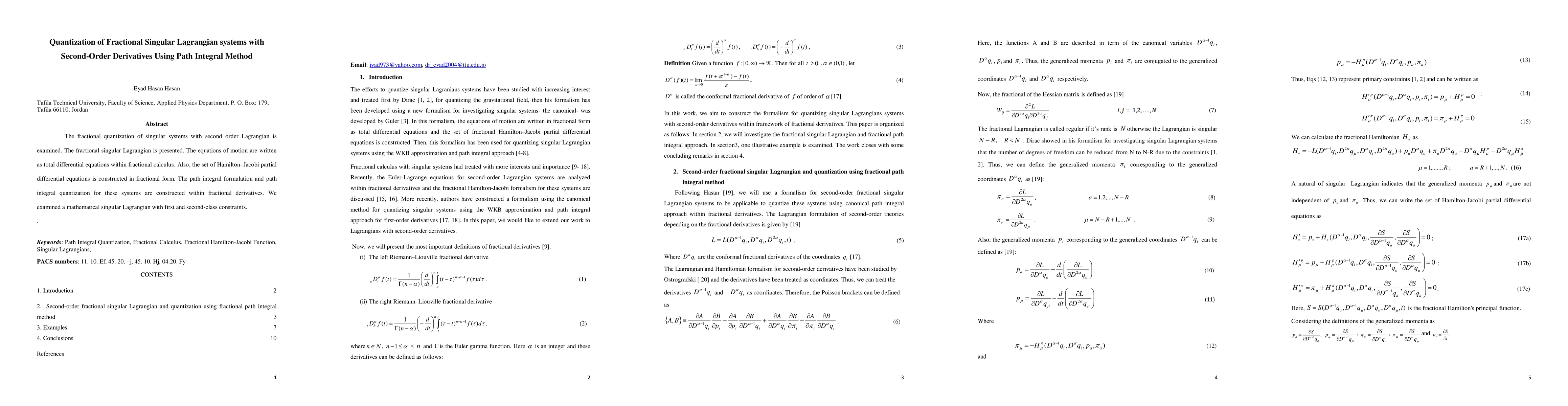 Thumbnail for Quantization of Fractional Singular Lagrangian systems with Second-Order
  Derivatives Using Path Integral Method