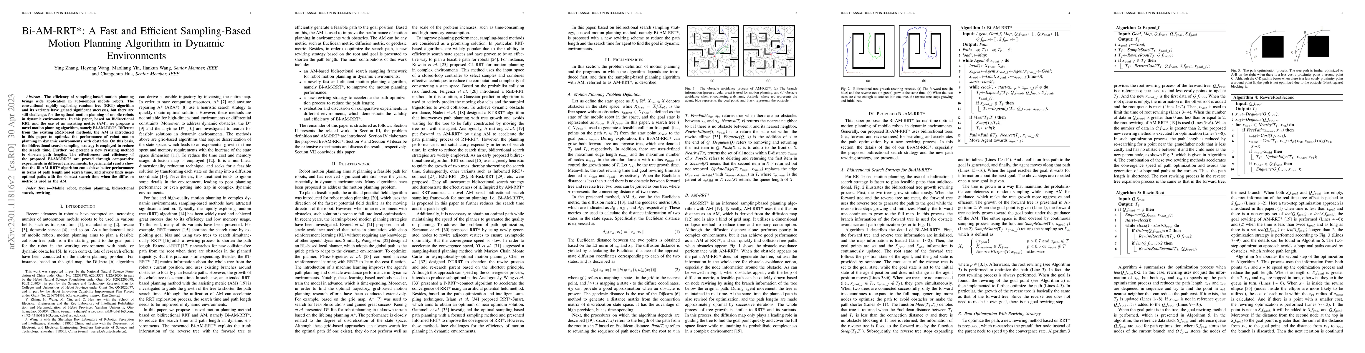 Thumbnail for Bi-AM-RRT*: A Fast and Efficient Sampling-Based Motion Planning
  Algorithm in Dynamic Environments