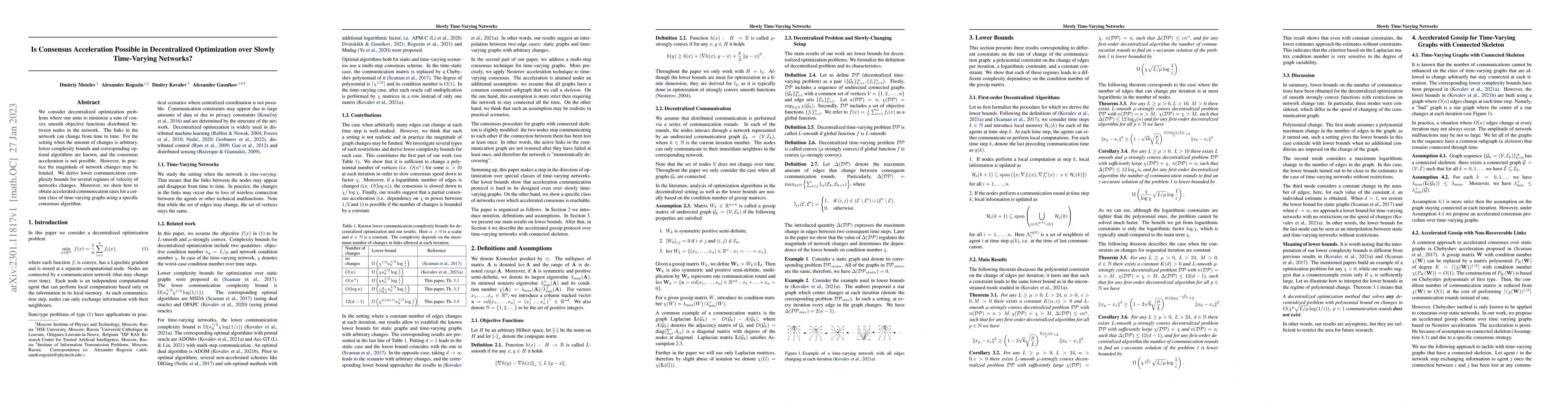 Thumbnail for Is Consensus Acceleration Possible in Decentralized Optimization over
  Slowly Time-Varying Networks?