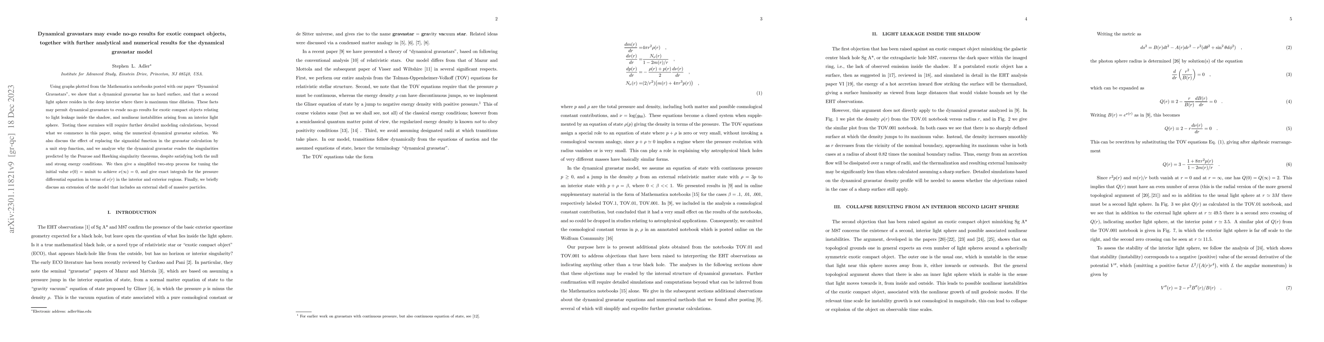 Thumbnail for Dynamical gravastars may evade no-go results for exotic compact objects,
  together with further analytical and numerical results for the dynamical
  gravastar model