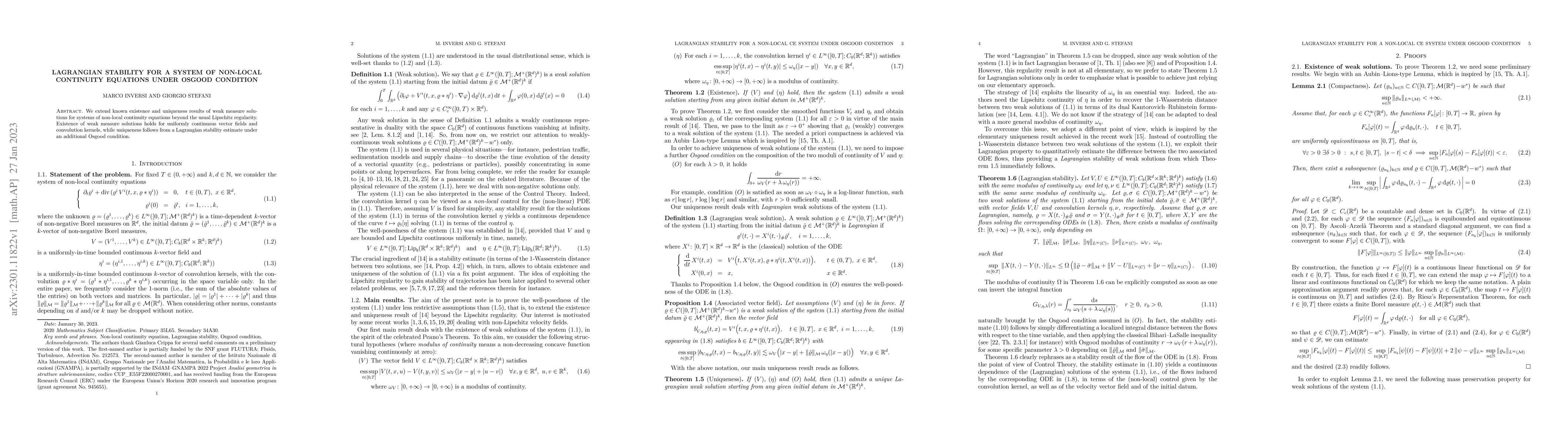 Thumbnail for Lagrangian stability for a system of non-local continuity equations
  under Osgood condition