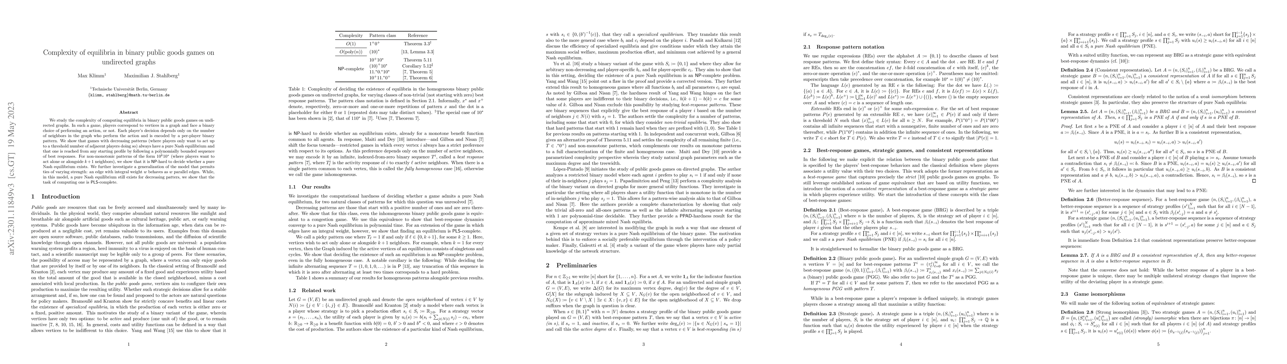 Thumbnail for Complexity of equilibria in binary public goods games on undirected
  graphs