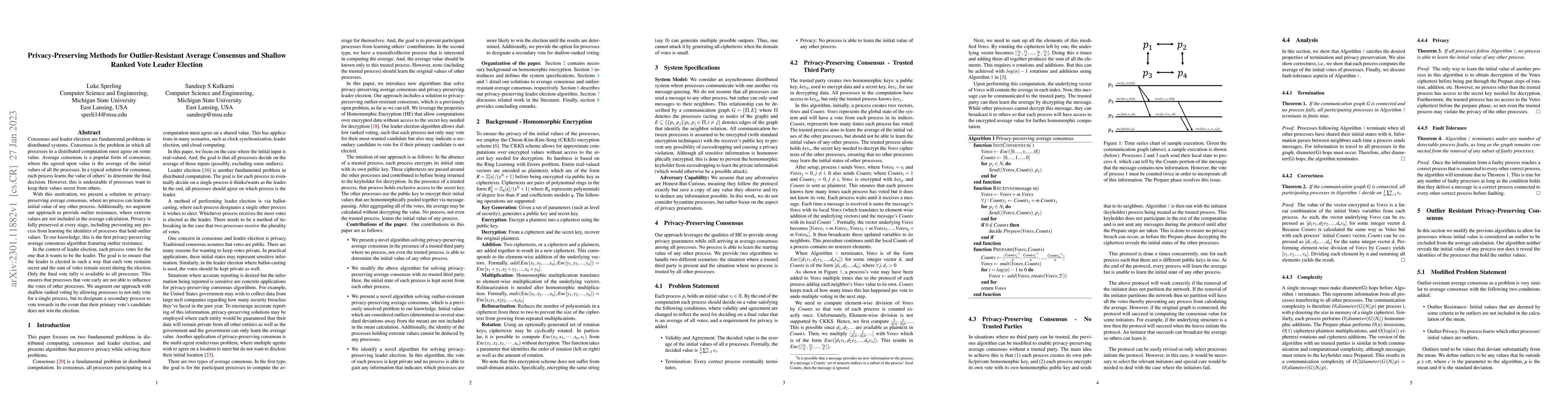 Thumbnail for Privacy-Preserving Methods for Outlier-Resistant Average Consensus and
  Shallow Ranked Vote Leader Election
