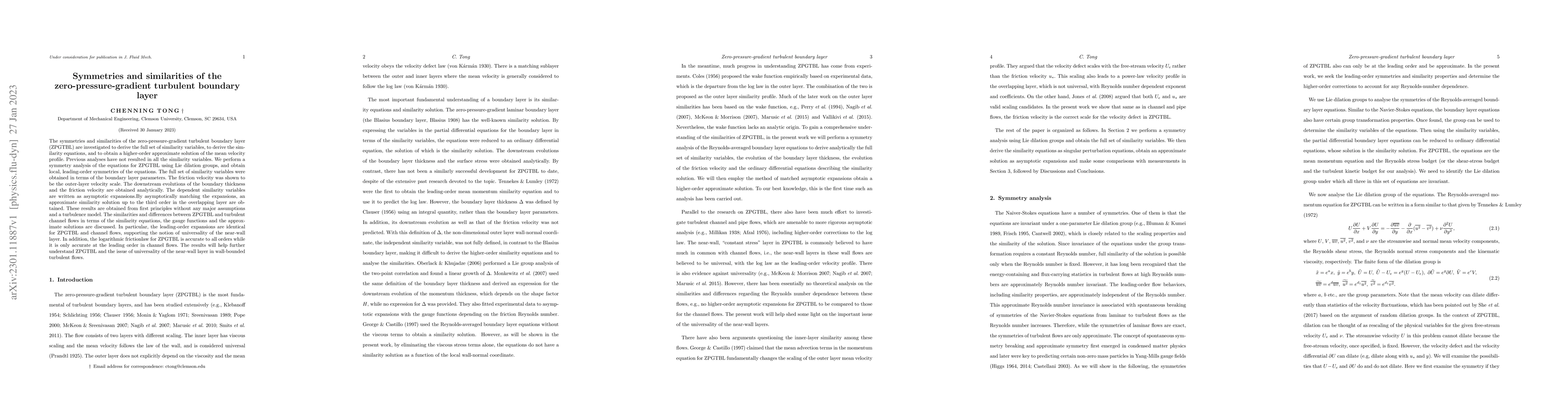Thumbnail for Symmetries and similarities of the zero-pressure-gradient turbulent
  boundary