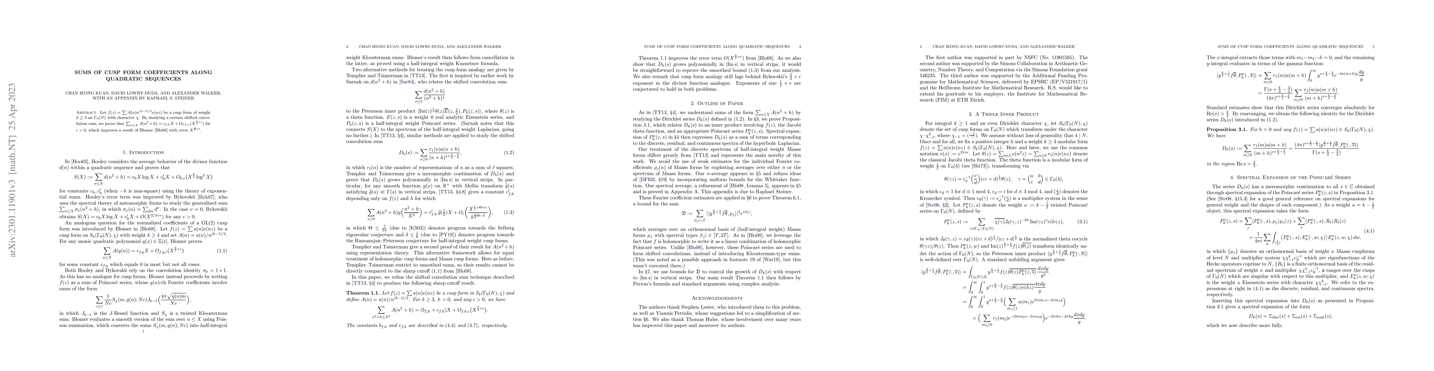 Thumbnail for Sums of Cusp Form Coefficients Along Quadratic Sequences
