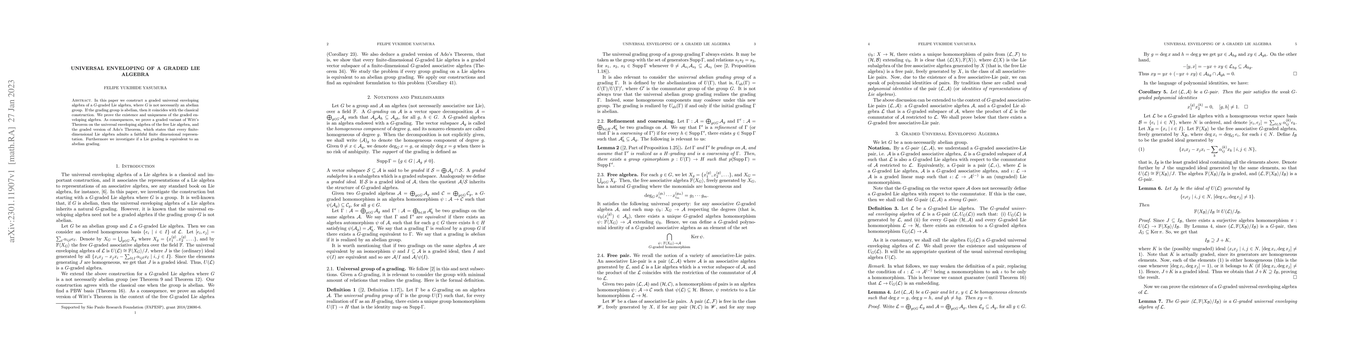 Thumbnail for Universal enveloping of a graded Lie algebra