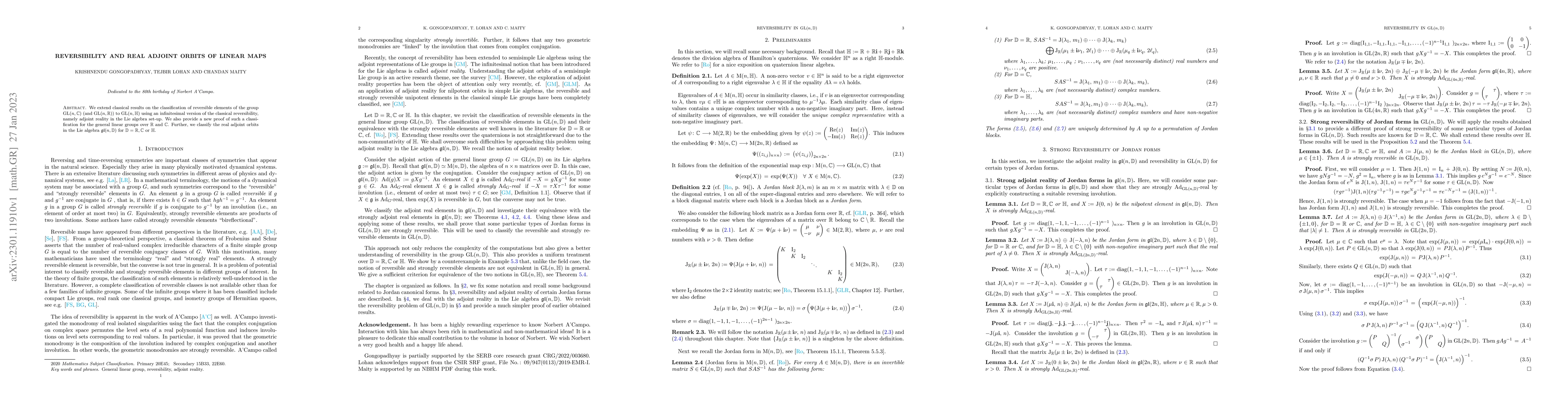 Thumbnail for Reversibility and Real Adjoint Orbits of Linear Maps