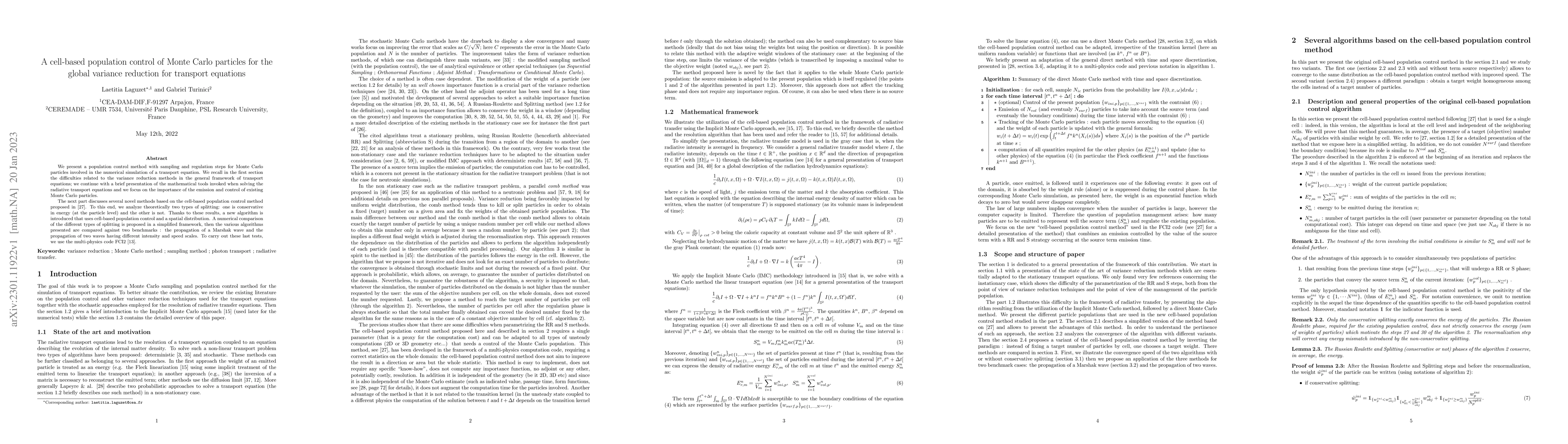 Thumbnail for A cell-based population control of Monte Carlo particles for the global
  variance reduction for transport equations