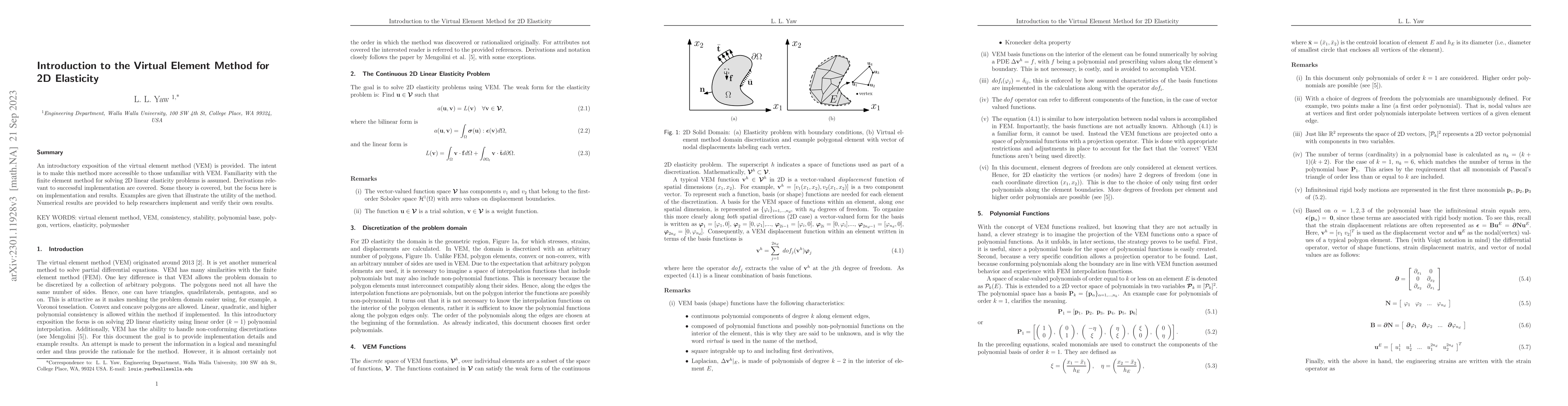 Thumbnail for Introduction to the Virtual Element Method for 2D Elasticity