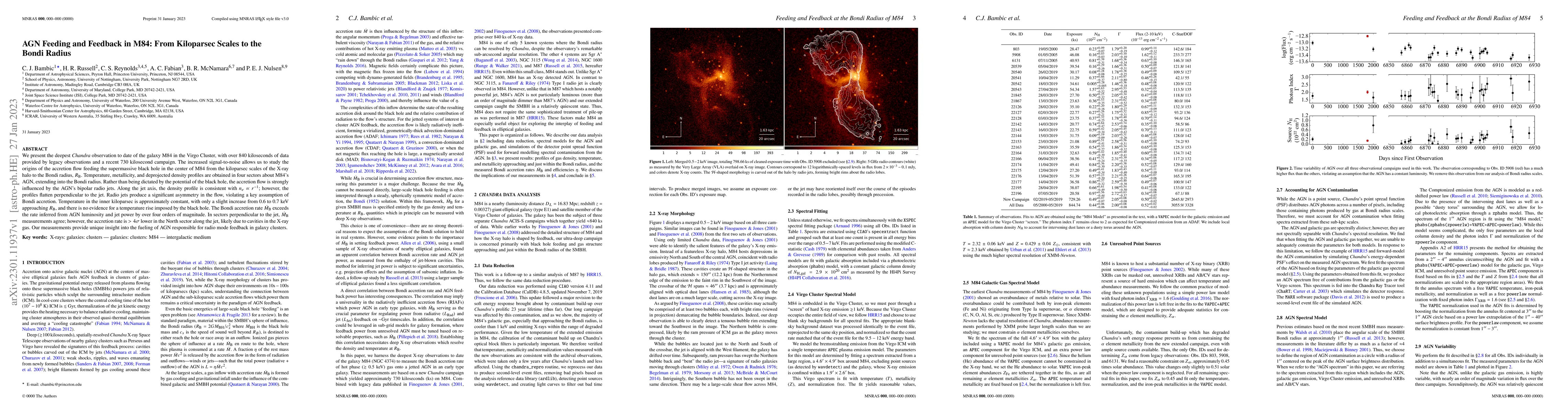 Thumbnail for AGN Feeding and Feedback in M84: From Kiloparsec Scales to the Bondi
  Radius