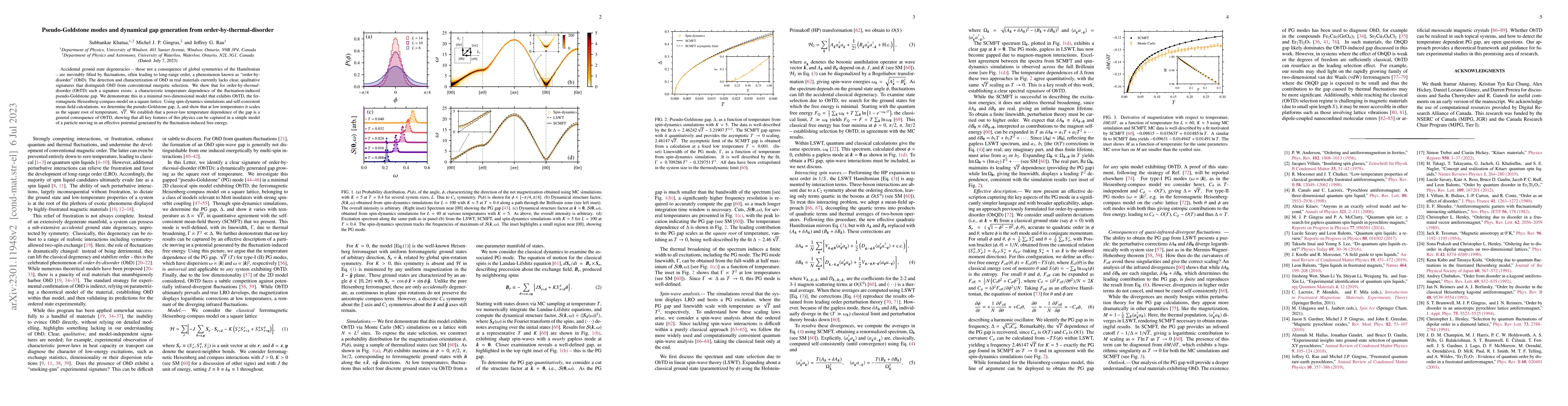 Thumbnail for Pseudo-Goldstone modes and dynamical gap generation from
  order-by-thermal-disorder