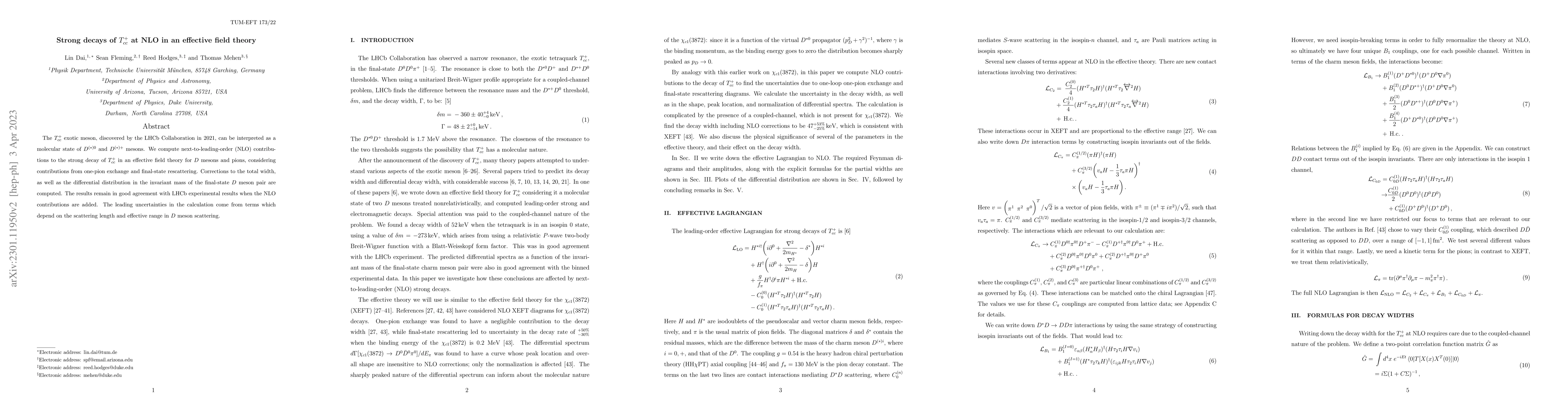 Thumbnail for Strong decays of $T_{cc}^+$ at NLO in an effective field theory