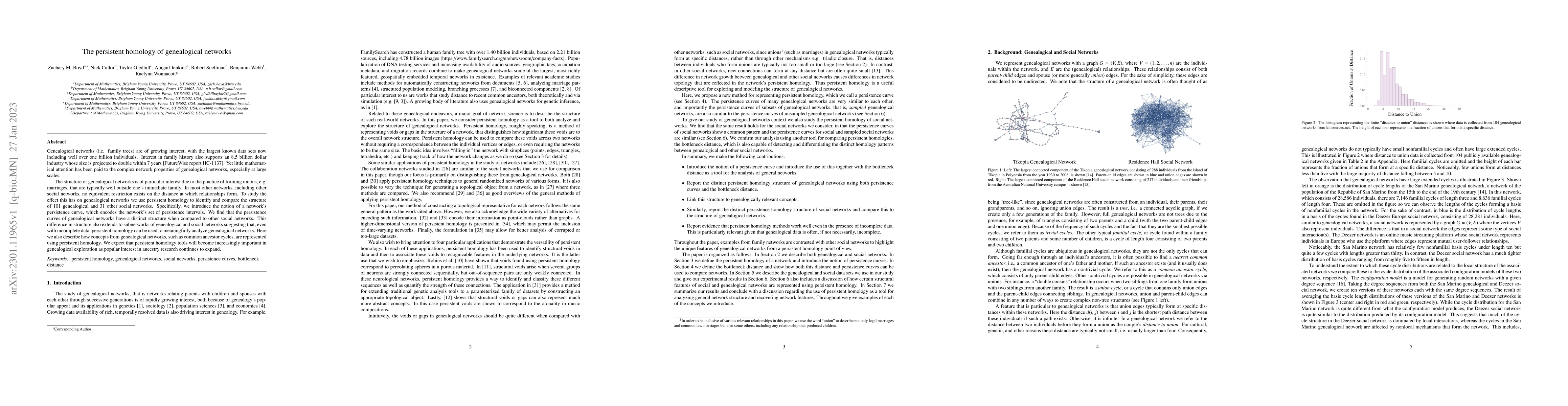 Thumbnail for The persistent homology of genealogical networks