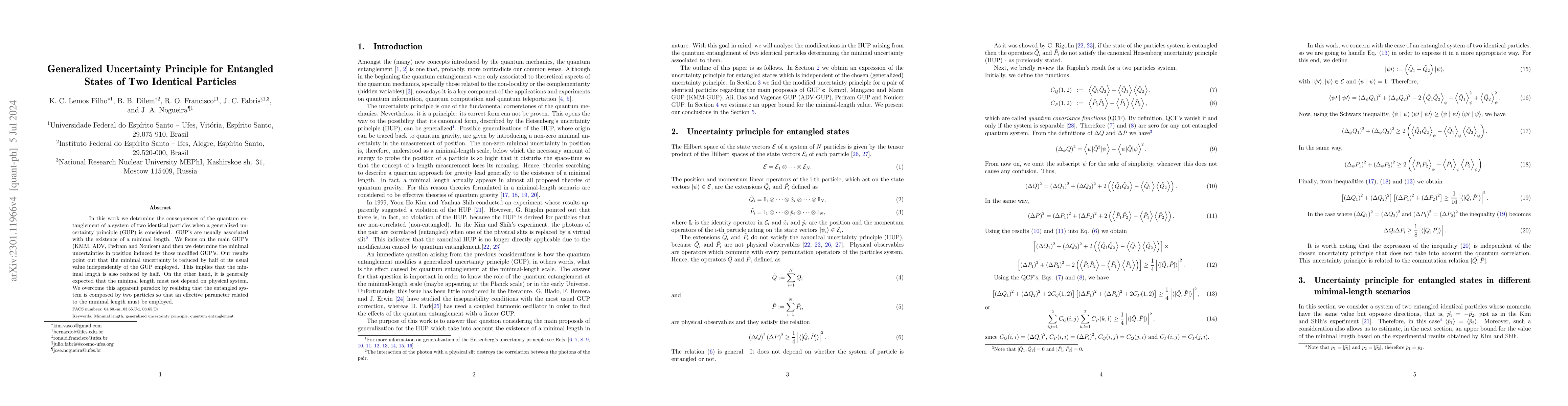 Thumbnail for Generalized Uncertainty Principle for Entangled States of Two Identical
  Particles