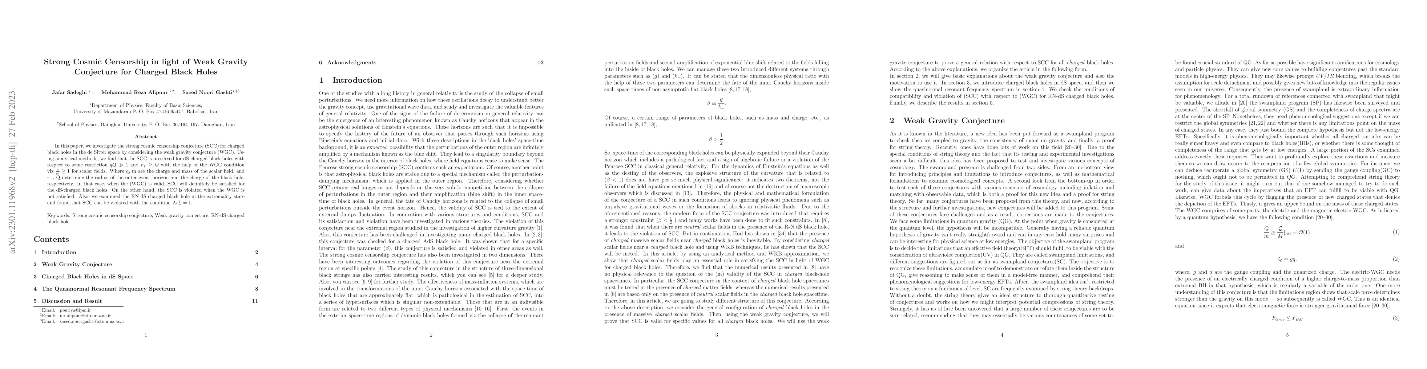 Thumbnail for Strong Cosmic Censorship in light of Weak Gravity Conjecture for Charged
  Black Holes