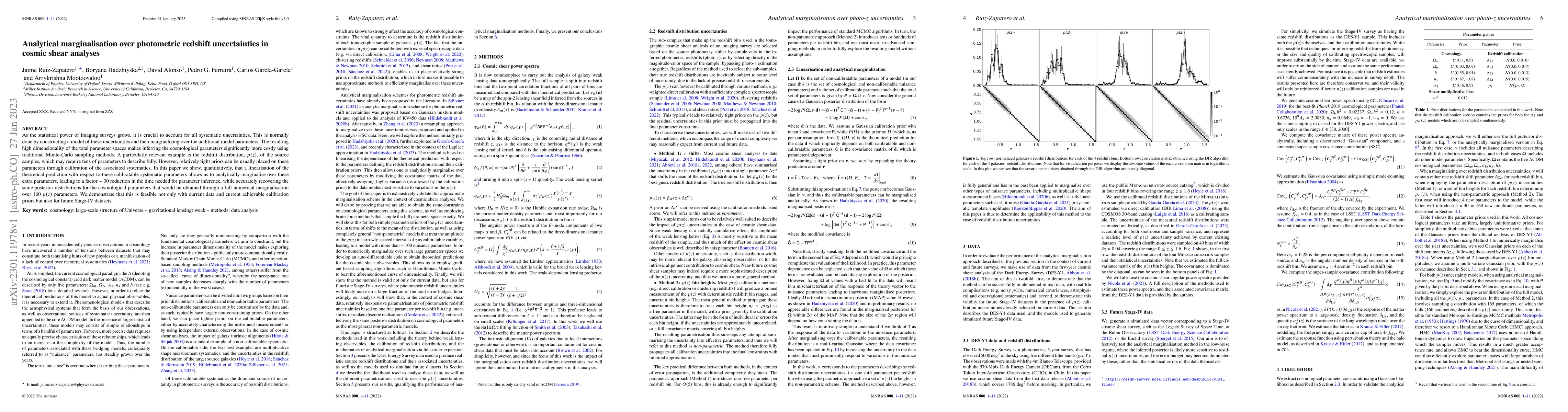 Thumbnail for Analytical marginalisation over photometric redshift uncertainties in
  cosmic shear analyses